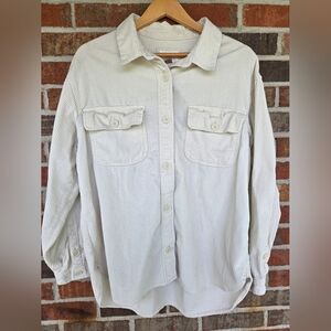 American Eagle Women's Cream Corduroy Long Sleeve Button Down Shirt Size L